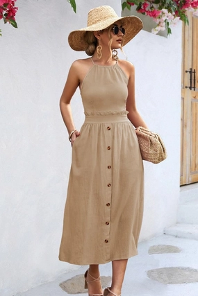Daily Confidence BUTTON DETAILED SKIRT WOMEN HALTER DRESS