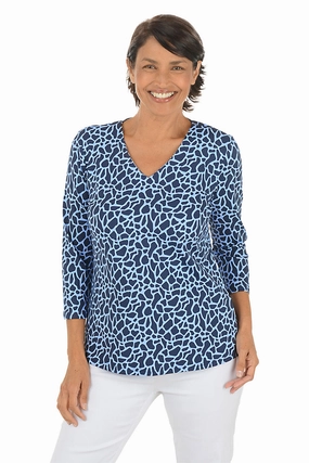 Periwinkle Crackle UPF50  V-Neck Top Airflow Ventilation Zones