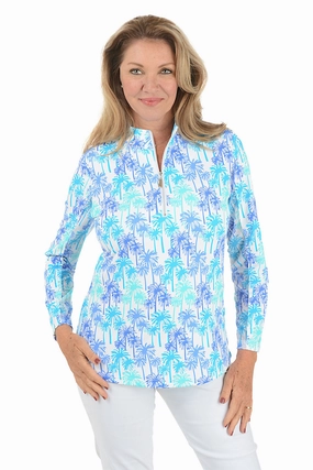 Daylight Palms Cooling UPF50  Mock Neck Top Casual Button-Down