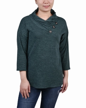 TaglessLabel Petite 3/4 Sleeve Crossover Cowl Neck Top