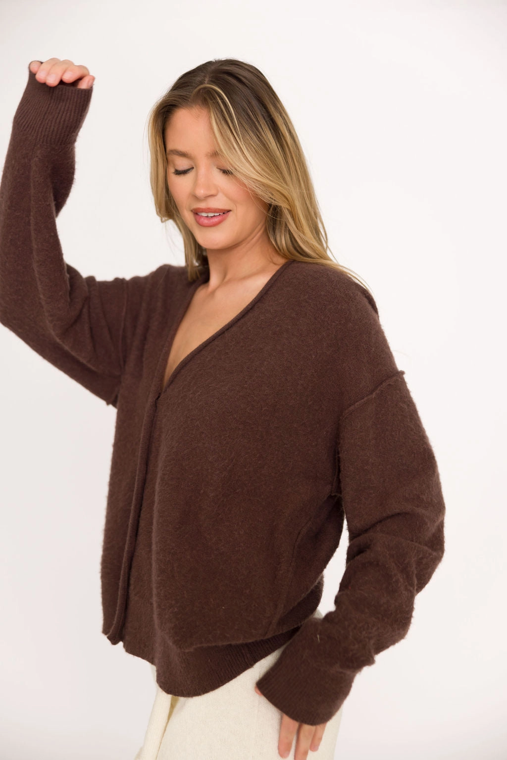 CompressionSupportWeave Rumored Longline Cardigan in Espresso