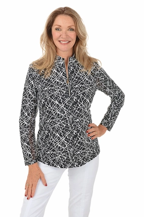 Tencel Lyocell Fiber LongLastingDurability Scribble Splatter Cooling UPF50  Mock Neck Top