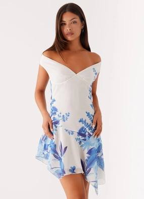 Alma Mini Dress - Blue Floral Print Chill Design Modern Fit