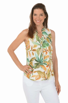 Long Sleeve Tee Aloe Leaf Ruffled Neck Sleeveless Blouse
