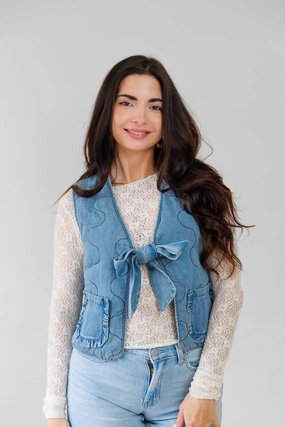 MARGOT DENIM VEST Brunch Outfit Classic Wear Luxury Pre Shrunk Material