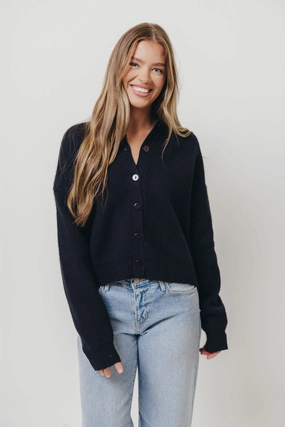 TwillWeave Ergonomic Shoulder Cut Alyssa Cardigan in Navy