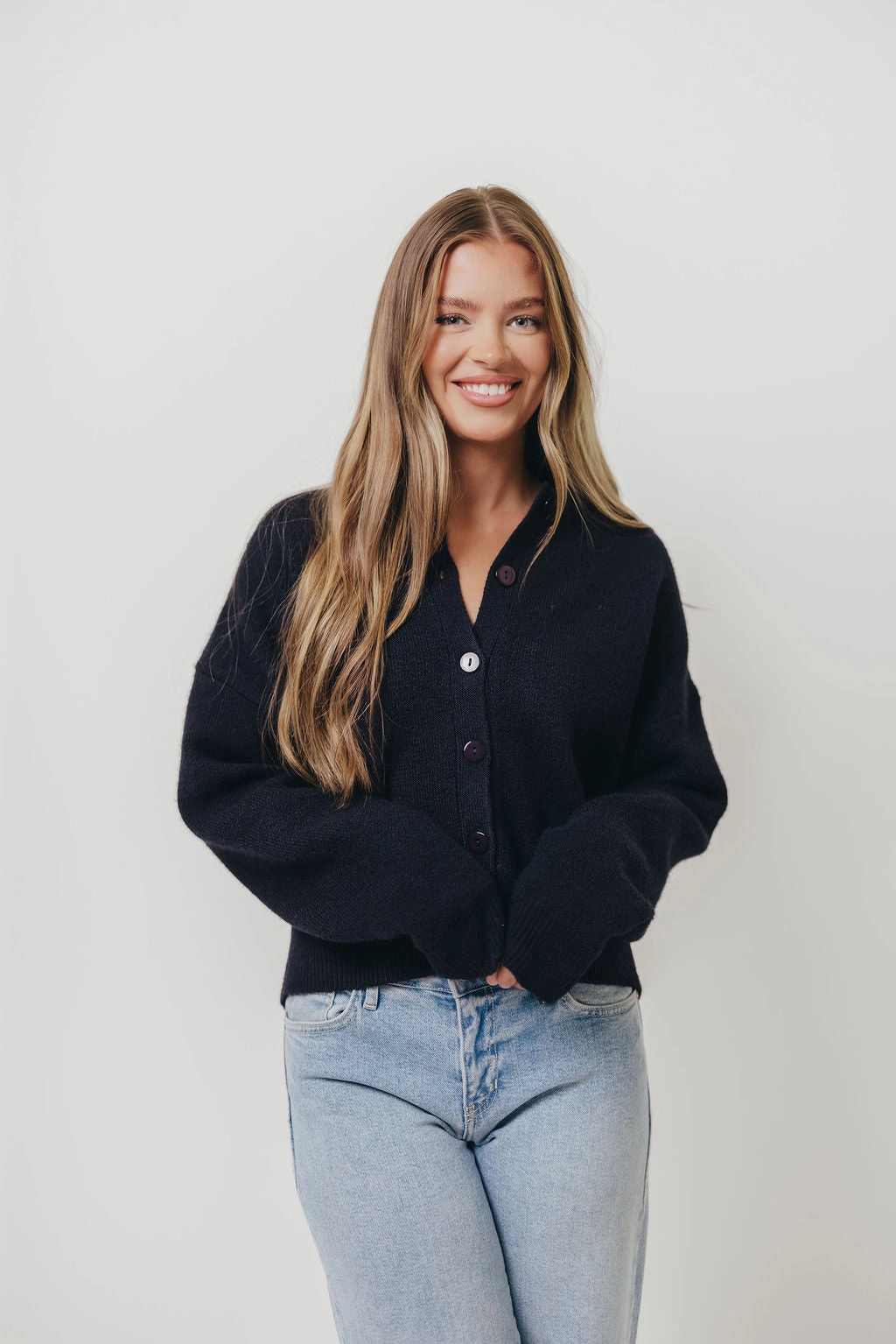 Alyssa Cardigan in Navy Wind Resistant Fabric Airflow Vents