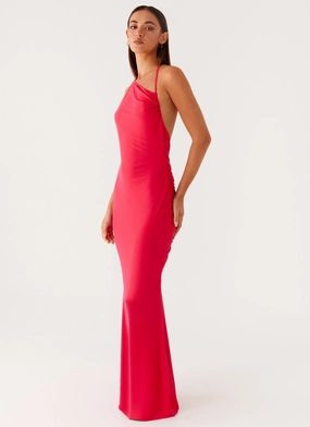 Empire-Waist Minimal Details Amari Maxi Dress - Raspberry