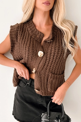 Amber Hours Sleeveless Sweater Top (Brown) Low Profile Stitching