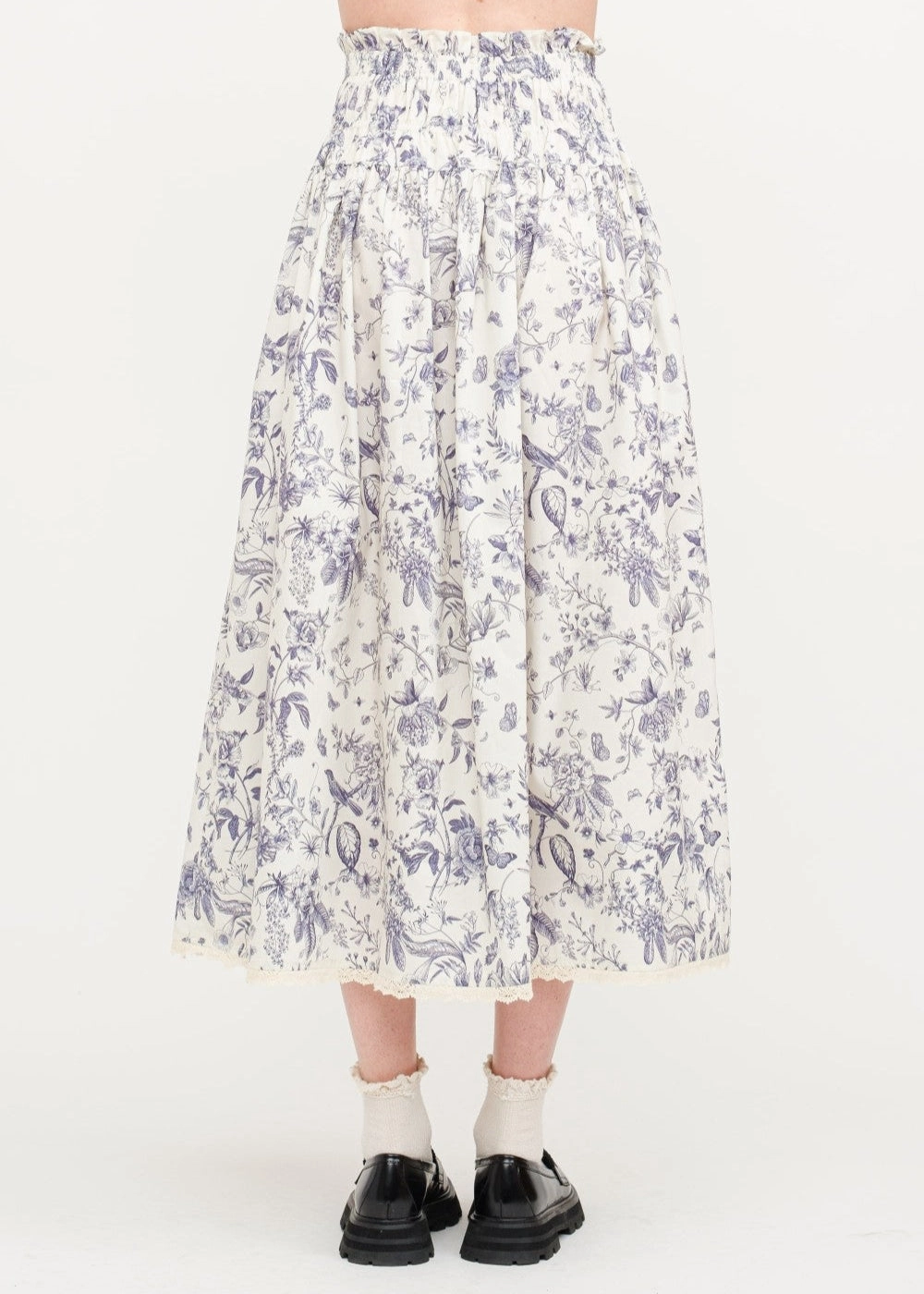 AMELIE FLORAL COTTON-POPLIN MIDI SKIRT Crisp Fit Relaxed Vibes