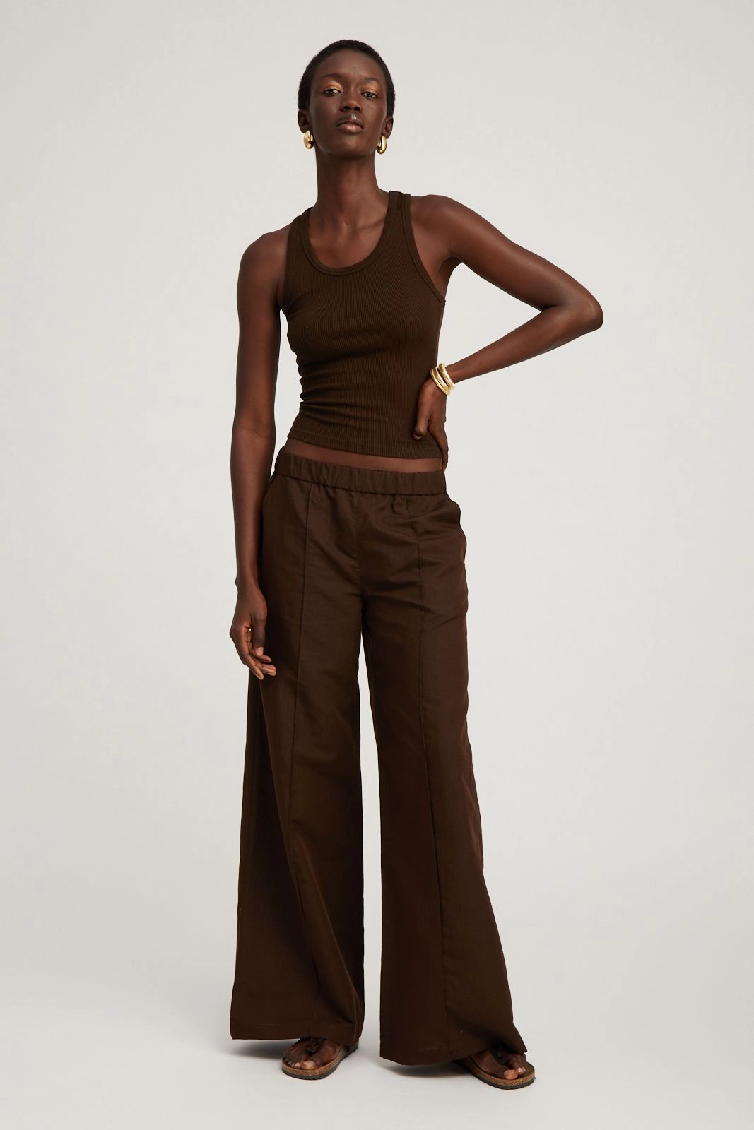 Americano Linen Wide Leg Pintuck Trousers Casual Chic Look Light Fabric