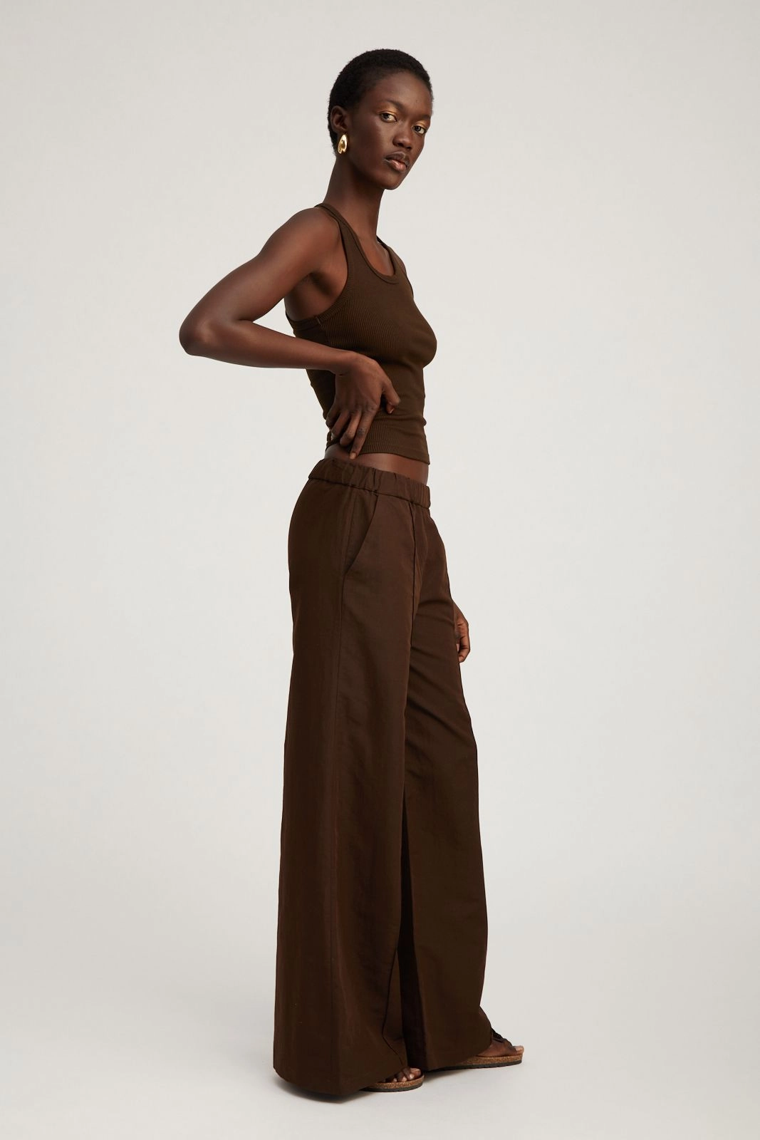 AntiSlipWaistband Americano Linen Wide Leg Pintuck Trousers