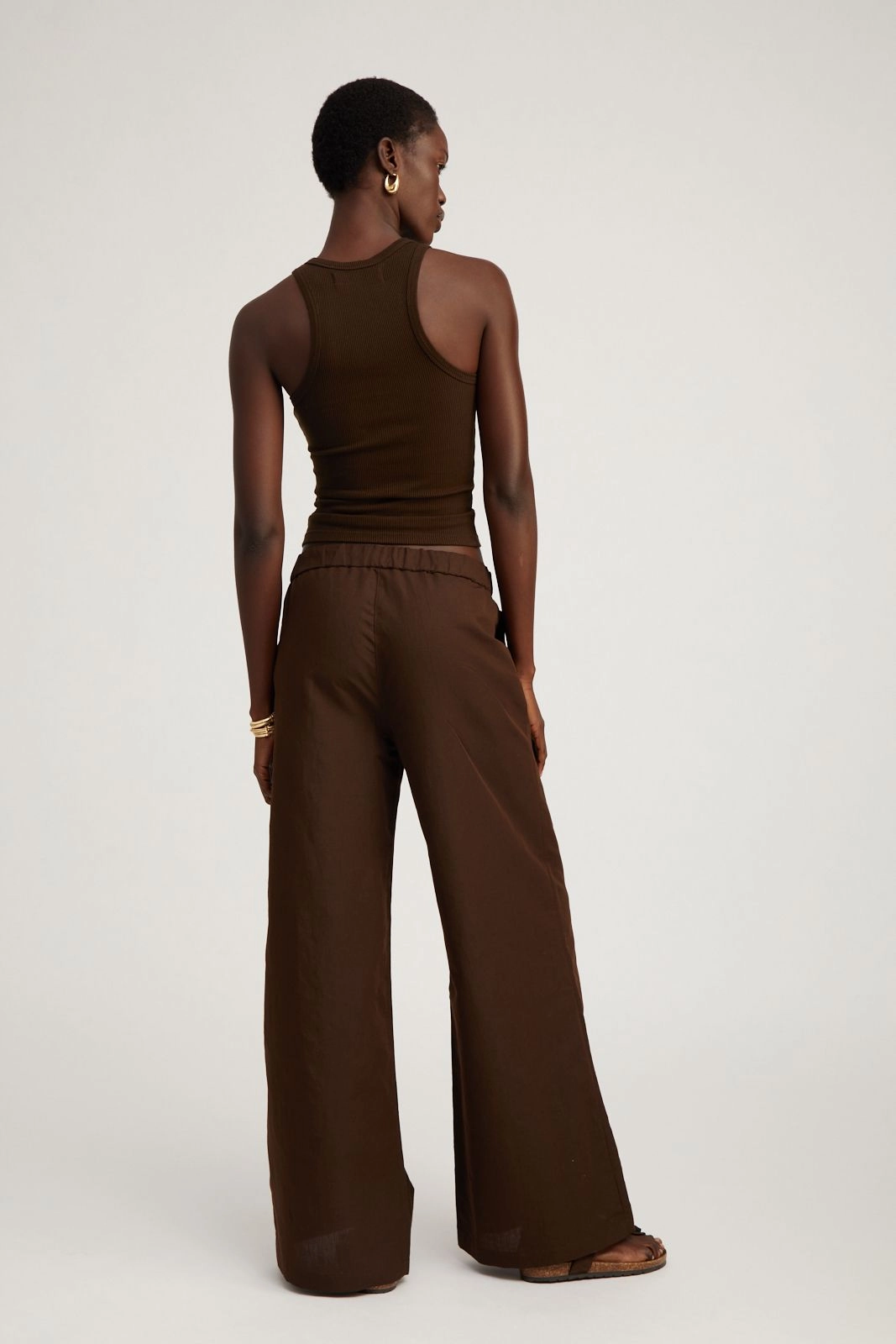 Americano Linen Wide Leg Pintuck Trousers Fashion Fit StretchMaterial
