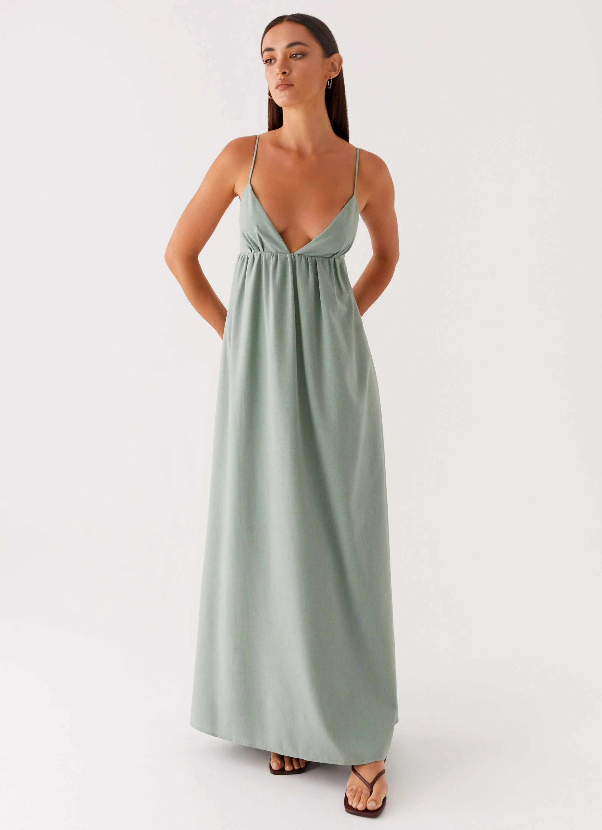 Draped Silhouette Muted Tones Greer Maxi Dress - Sage
