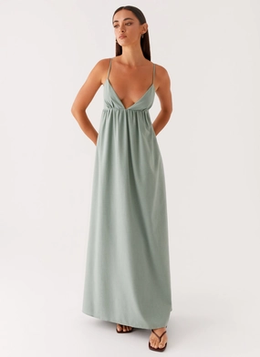 Draped Silhouette Muted Tones Greer Maxi Dress - Sage