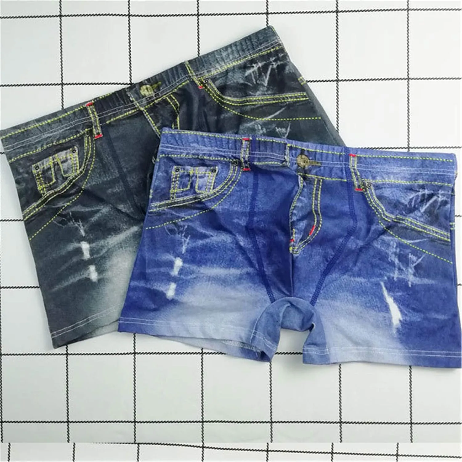 Andongnywell Men's Denim printed boxer briefs Mid-waist boxer briefs Sexy breathable big U convex design