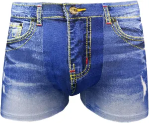 Andongnywell Men's Denim printed boxer briefs Mid-waist boxer briefs Sexy breathable big U convex design