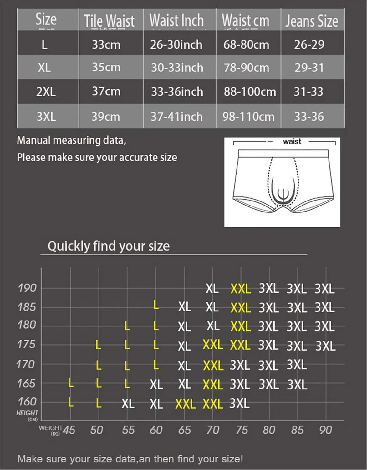 Andongnywell Men's Denim printed boxer briefs Mid-waist boxer briefs Sexy breathable big U convex design