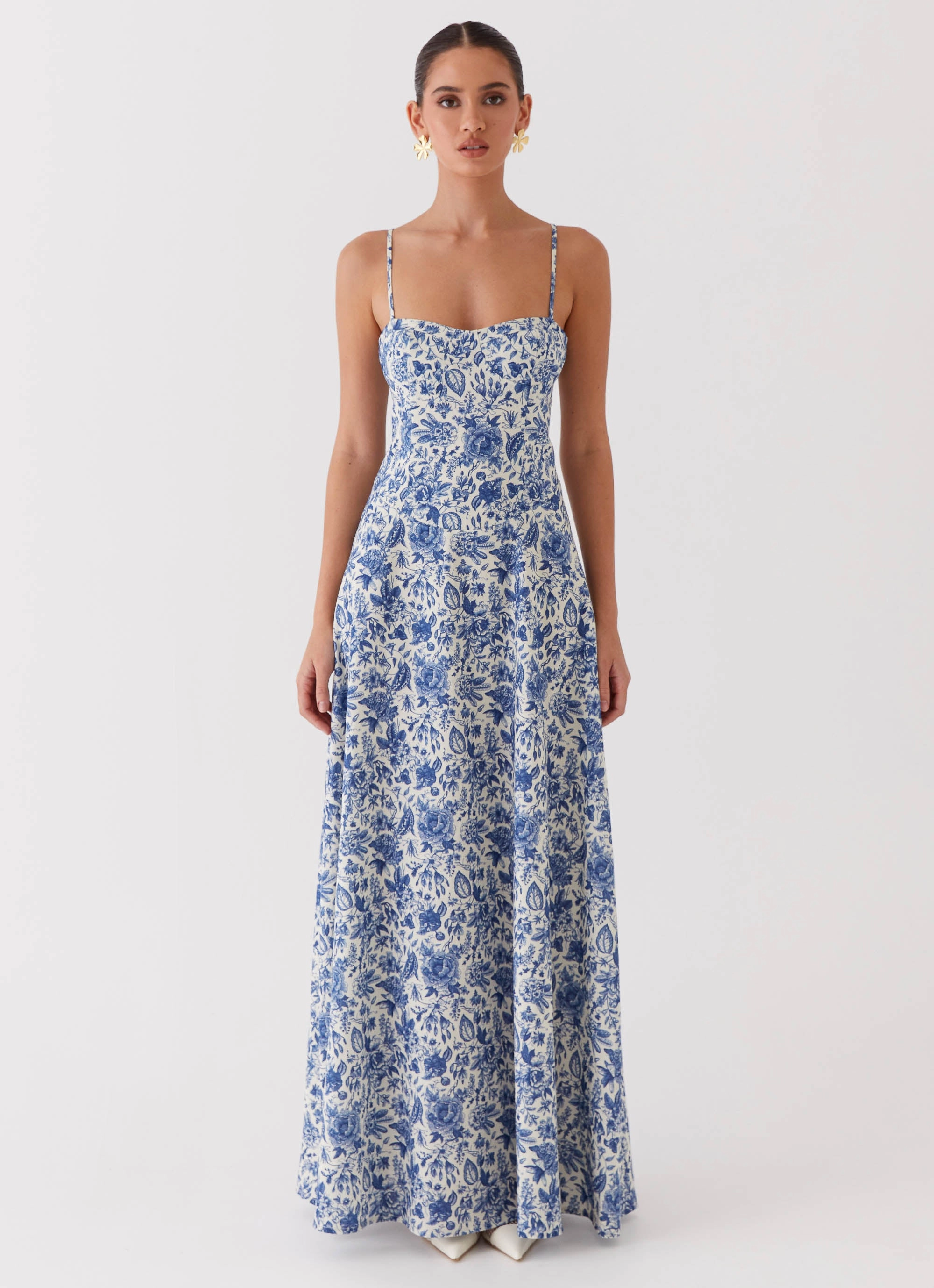 Smart Casual Angelina Linen Maxi Dress - Blue Paisley