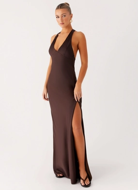 Angie Maxi Dress - Chocolate Satin Soft