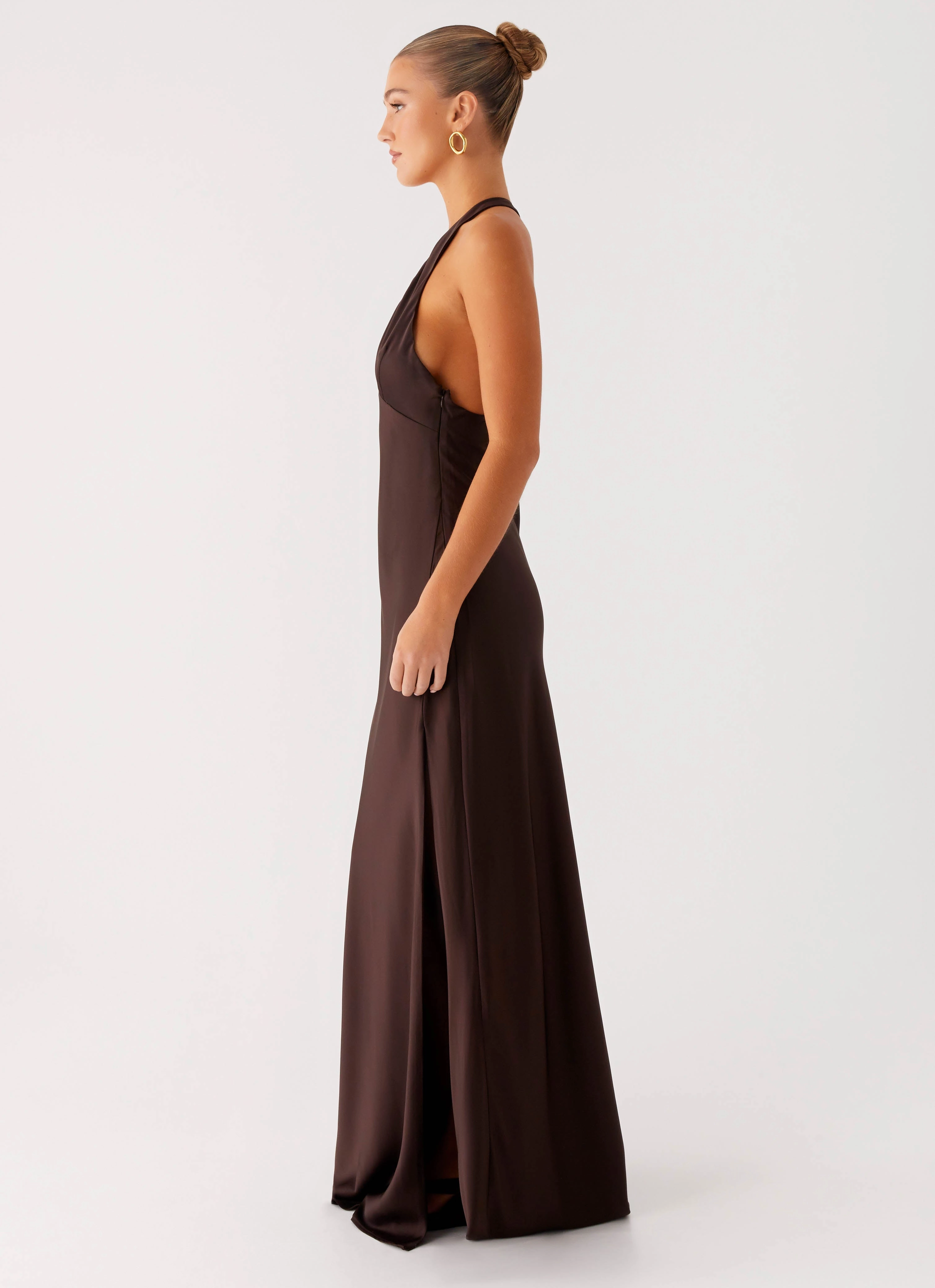 Angie Maxi Dress - Chocolate Satin Glow
