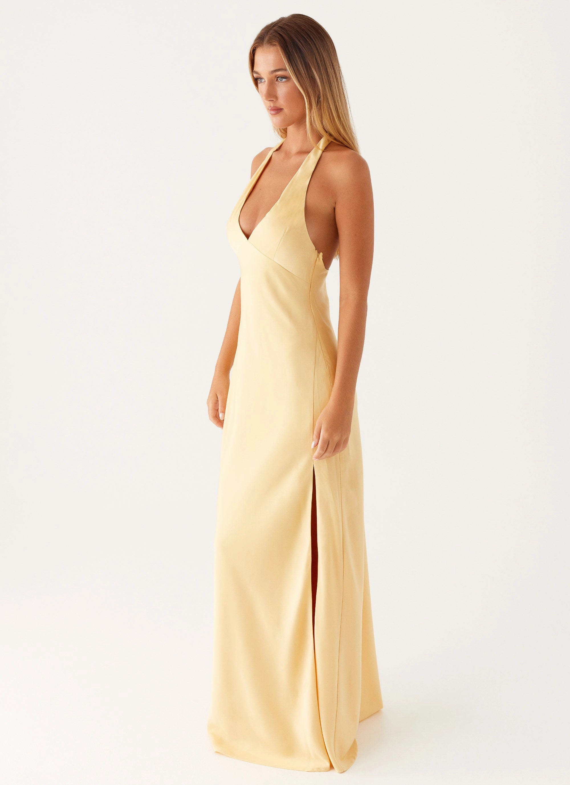 Angie Maxi Dress - Yellow Front-Pocket Fashionable Look