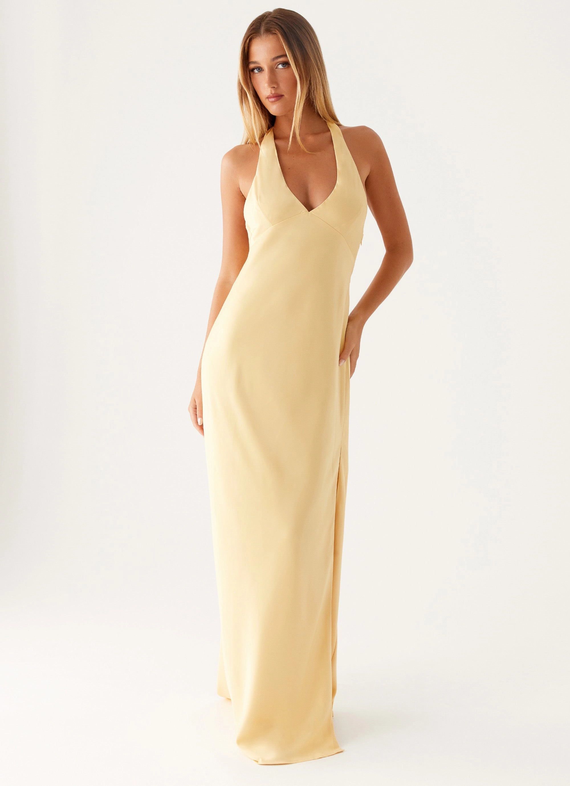 Sleek Draping Sculpted Detail Angie Maxi Dress - Yellow