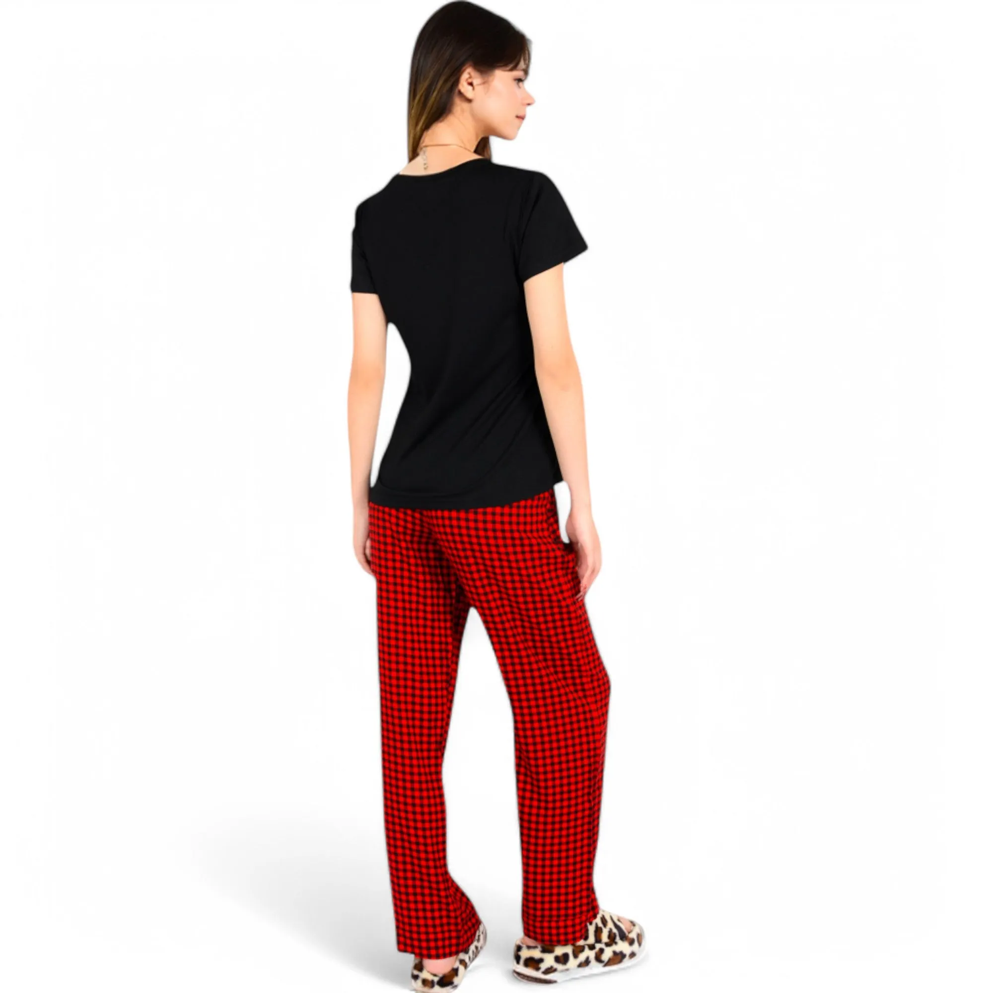 Anna-Kaci Women's Classic Plaid Pajama Set with Soft Short Sleeve Top and Relaxed Fit Elastic Waist Pants