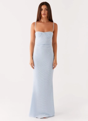 Anna Sophia Maxi Dress - Blue V-Neck