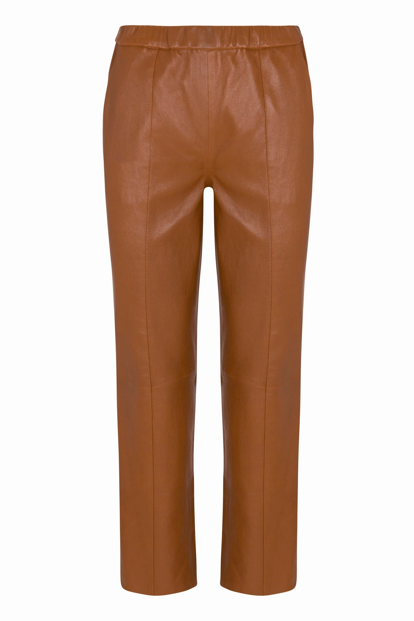 Utility Style Fitted Style Chestnut Leather Sophia Pintuck Joggers