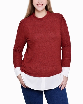Long Sleeve Two-Fer Top Soft Pullover ThermalRegulating Fabric