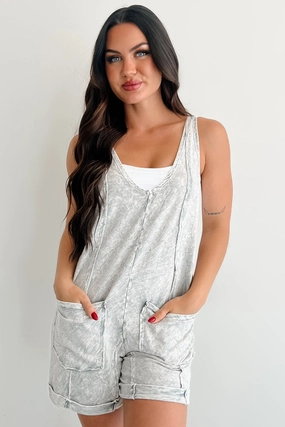 Fireside Feelings Sleeveless Mineral Wash Romper (Silver Grey) Bonded Seam Technology Sporty Comfort Wear
