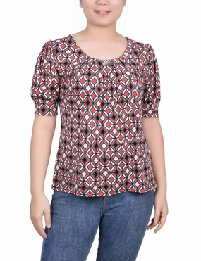 Petite Short Sleeve Balloon Sleeve Top PreWashed Microfiber Blended Fabric