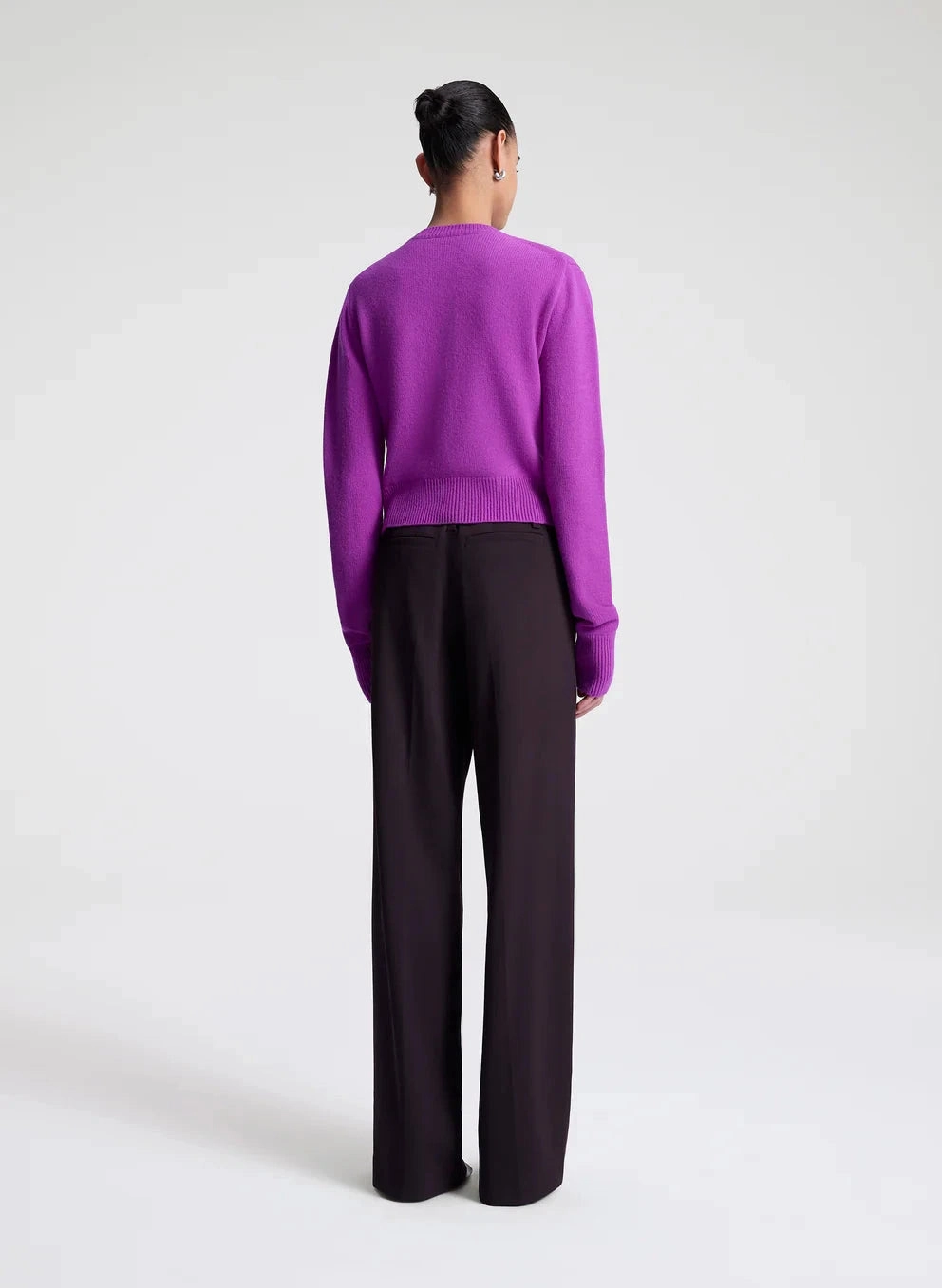Relaxed Fit Shirt Contrast Stitch Detail Skyler Cashmere Cardigan Fuchsia