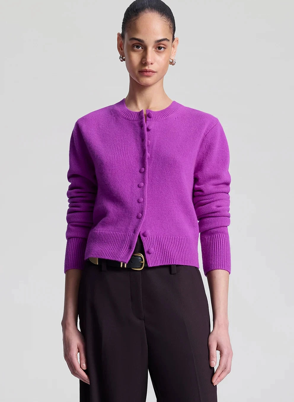 Recycled Fiber Blend Wear Resistant Edge Skyler Cashmere Cardigan Fuchsia