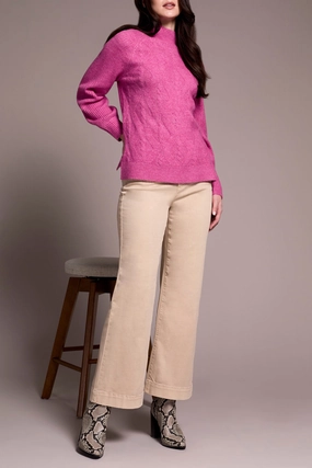 Curved Hemline FadeResistantTechnology Tribal Mock Neck Sweater in Cameo Pink