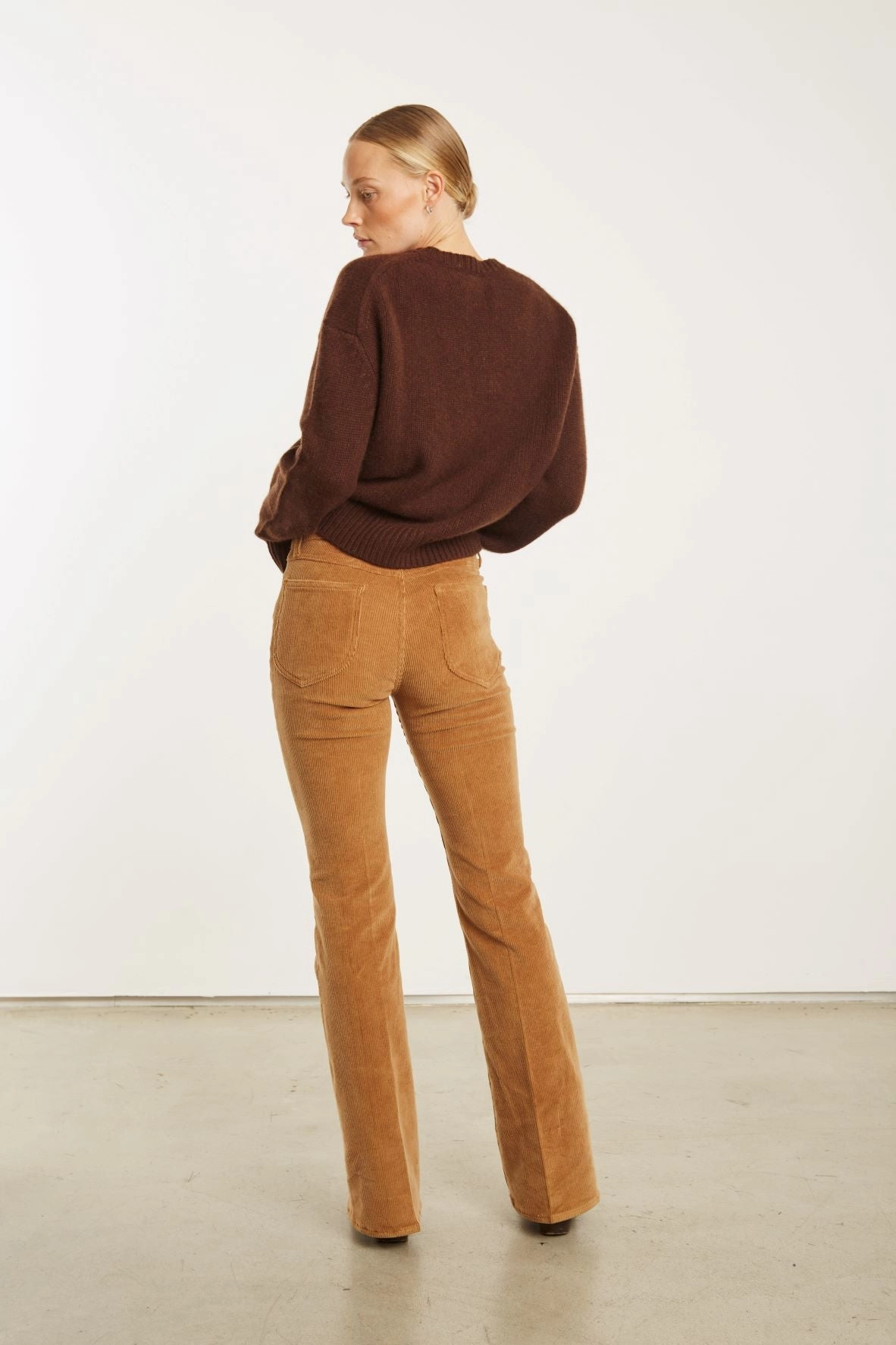 Camel Corduroy Micro Flare Pants Smooth Fit Lining