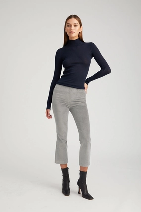 Grey Corduroy Crop Flare Pants Sporty Comfort Wear