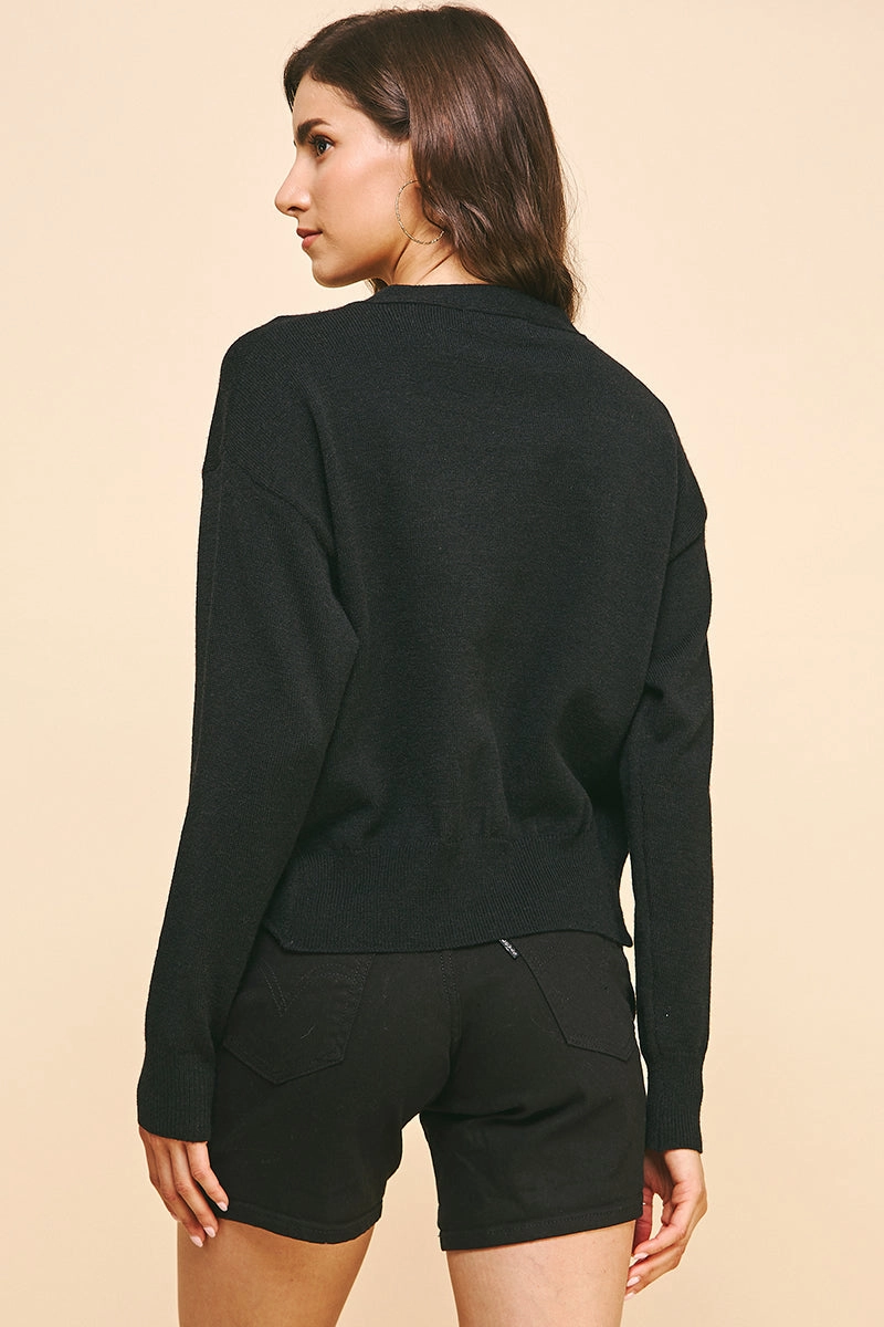 Black Raw Hem Cardigan WrinkleFree Finish
