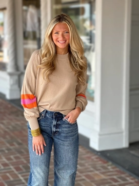 Vilagallo Knit Balloon Sleeve Sweater in Brown SeamFree Knitting