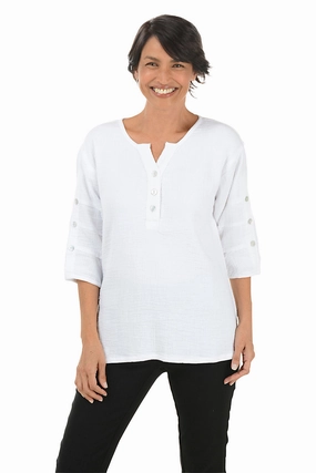 Antimicrobial Finish Shawn Pleated Button Sleeve Blouse