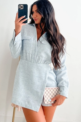 Cozy Wear DurableReinforcedMaterial Jetting Around Two-Tone Skort Romper (Sky Blue)