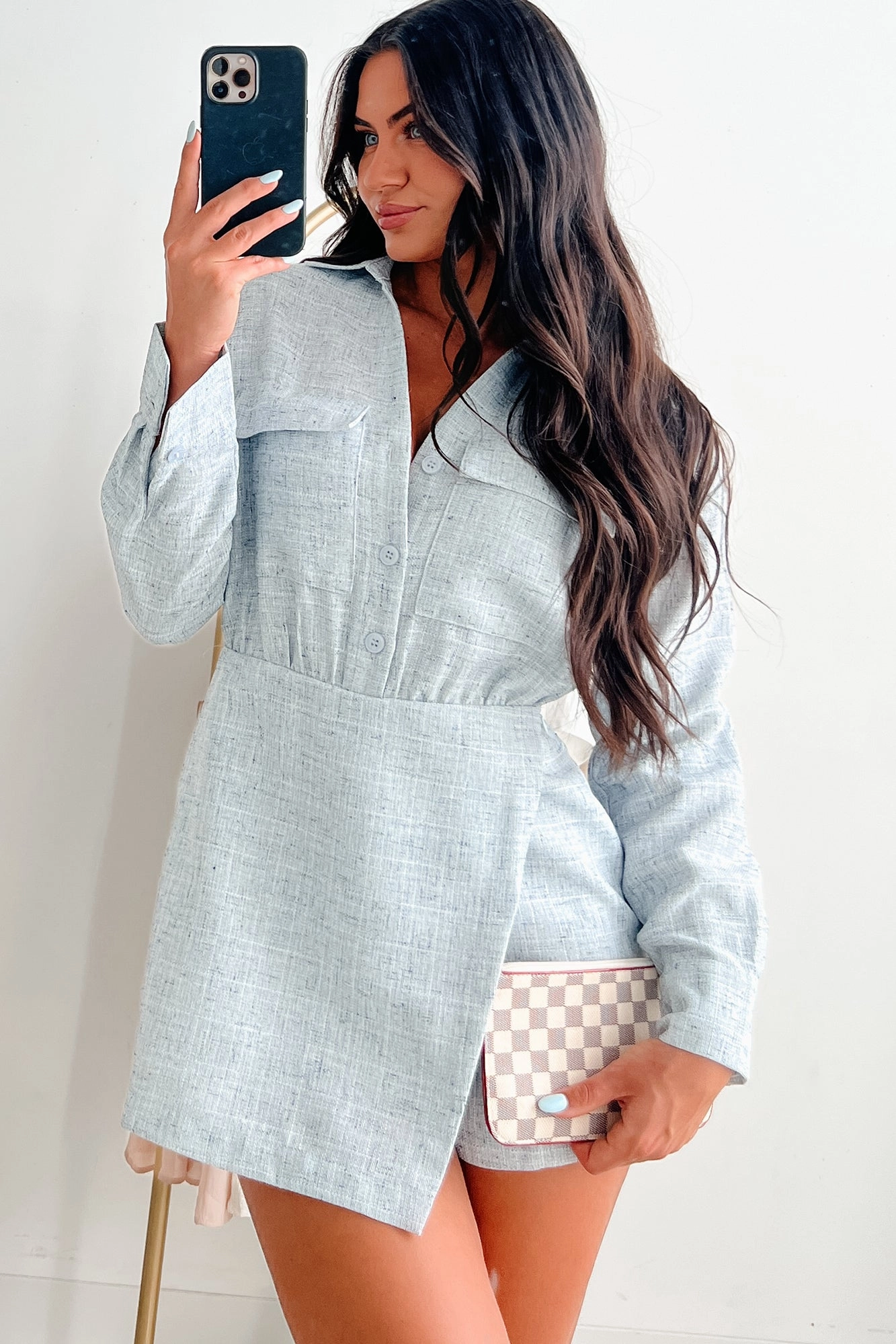 Cozy Wear DurableReinforcedMaterial Jetting Around Two-Tone Skort Romper (Sky Blue)