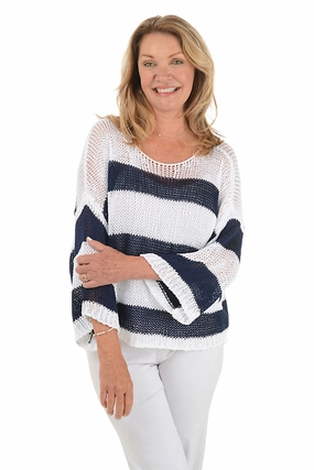 Striped Dolman Sleeve Open Weave Sweater standard fit