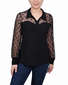 Long Sleeve Mesh Sleeve Top Flex Fit Shoulder Construction SnagProof