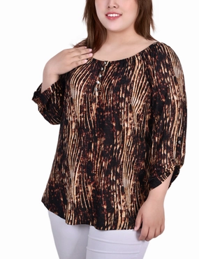 Soft Touch Odor Resistant Treatment Plus Size 3/4 Push Tab Round Neck Top