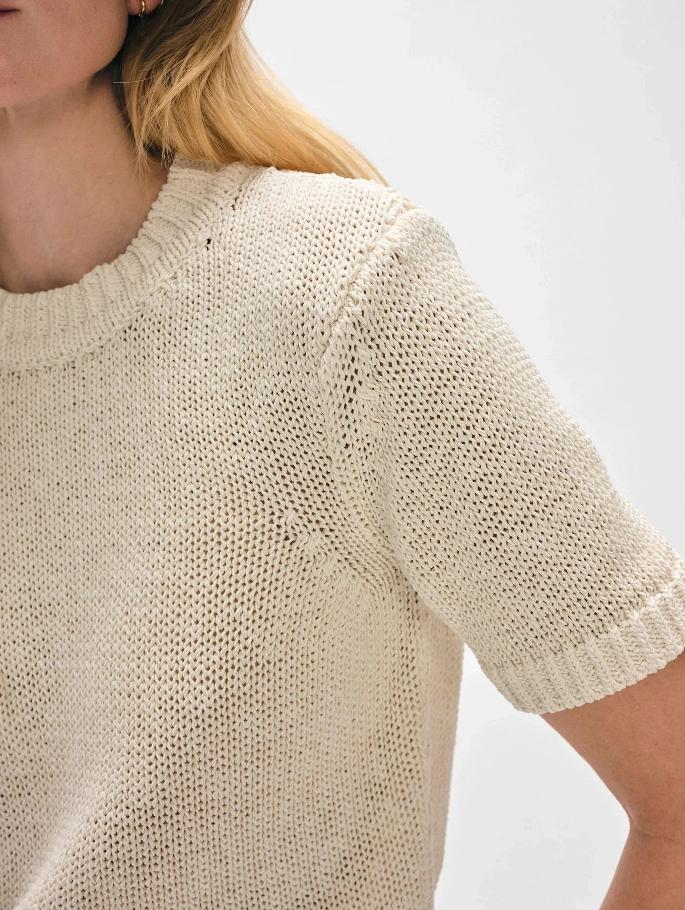 Organic Cotton Tape T-Shirt Ecru Basic Long Sleeve Casual Style