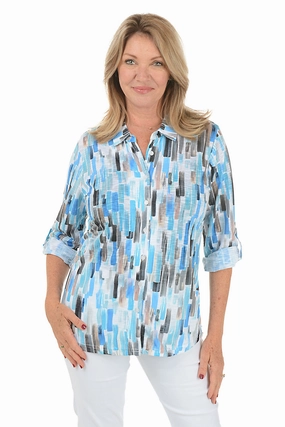 Rain Streaked Roll-Tab Knit Shirt Compression Fit Technology