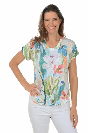 Lemonade Crushed Short Sleeve Knit Top Abrasion Resistant Surface LayeredNeckline
