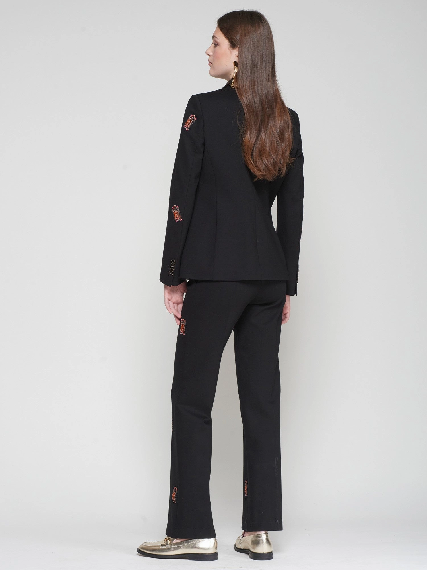 Martina Embroidered Trouser in Punto Roma Black Relax Fit Wear Modern Relaxed